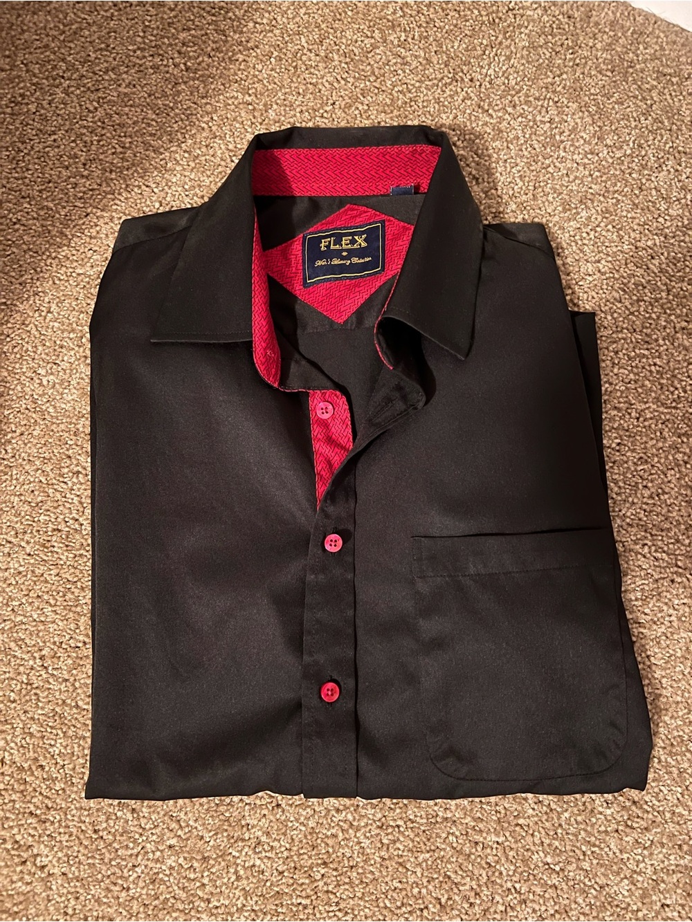 FLEX Men's Black Dress Shirt with Red Contrast Trim